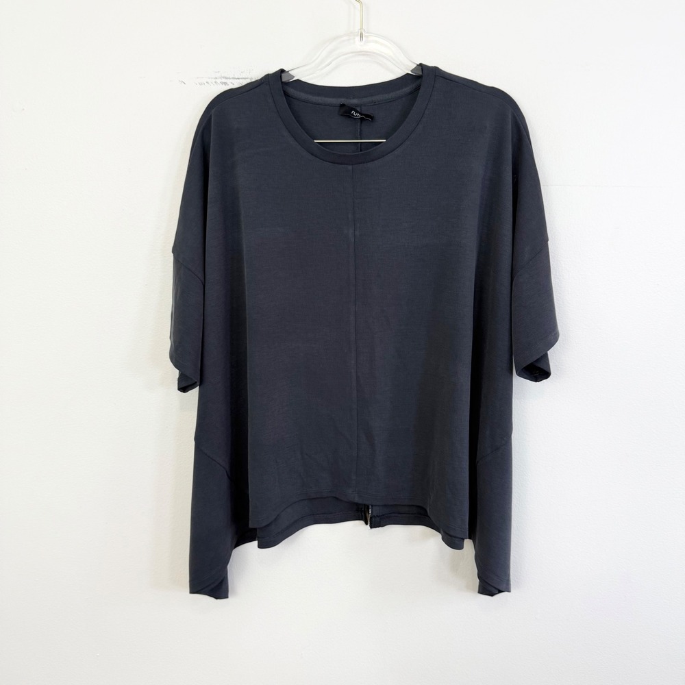 Ruti Charcoal Gray Layered Sleeve Oversized Back Zip Top Size M/L